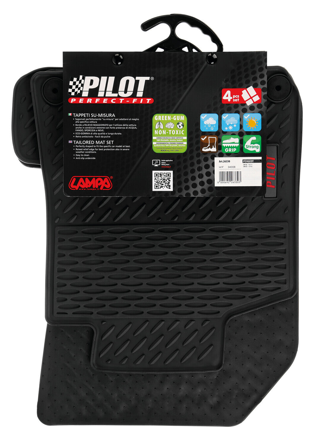 Pilot, set tappeti su misura in eco gomma - compatibile per Peugeot 308 5p (10/13>07/21) - Peugeot 308 sw (05/14>08/21)