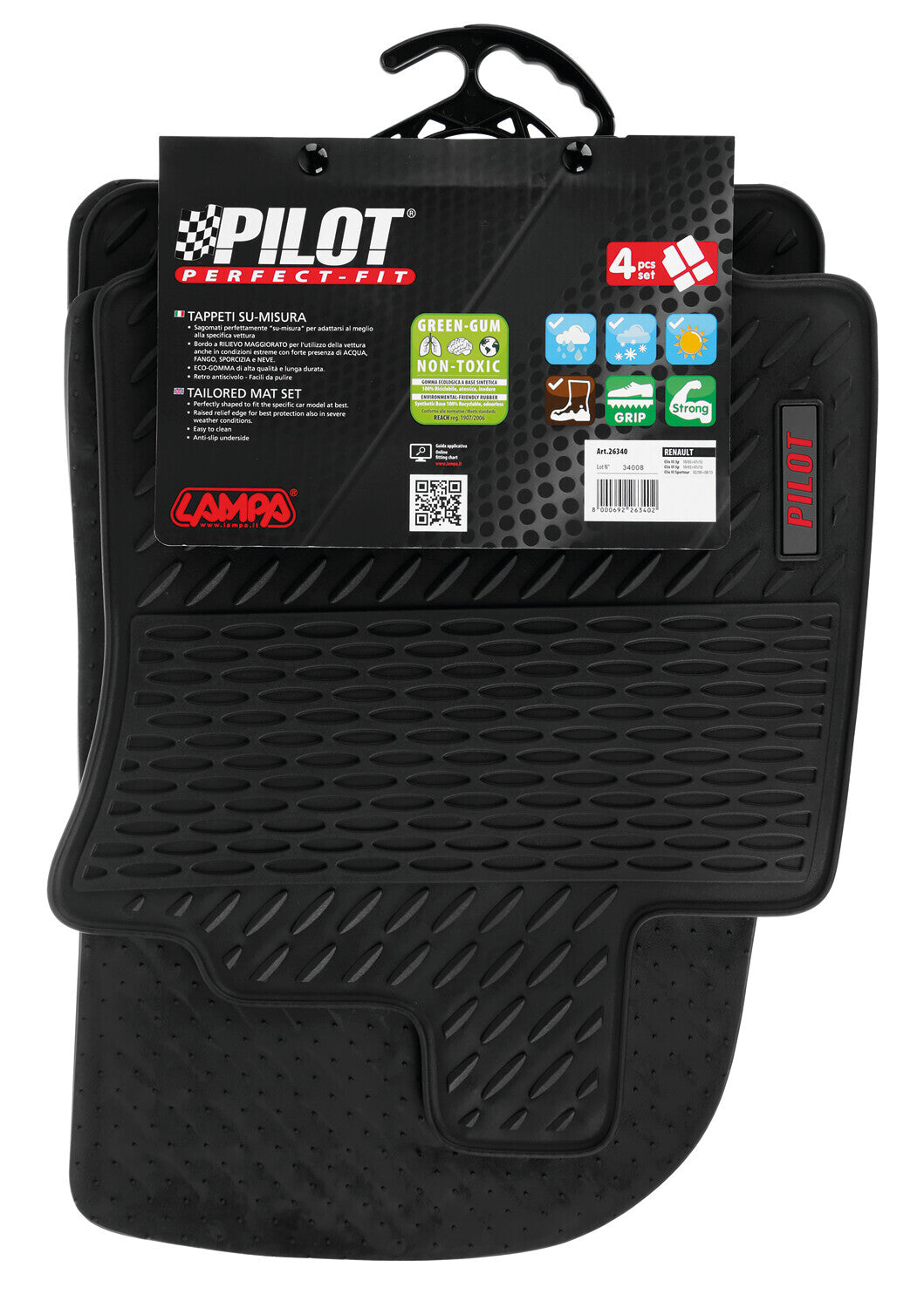Pilot, set tappeti su misura in eco gomma - compatibile per Renault Clio III 3p (10/05>01/13) - Renault Clio III 5p (10/05>01/13) - Renault Clio III Sportour (02/08>08/13)