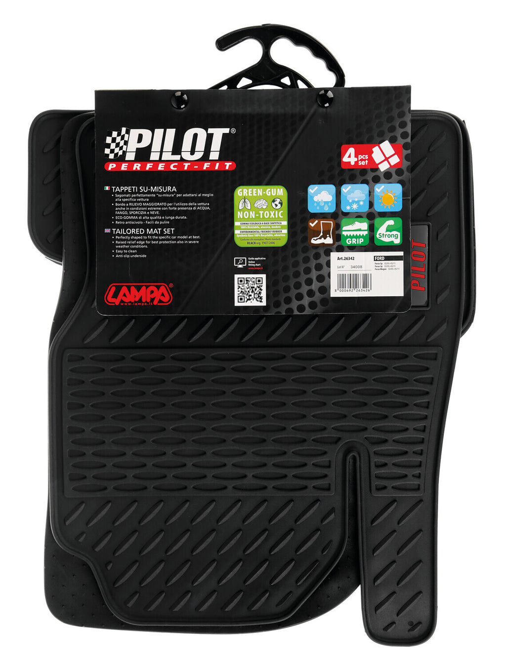 Pilot, set tappeti su misura in eco gomma - compatibile per Ford Focus 3p (02/05>02/11) - Ford Focus 5p (02/05>02/11) - Ford Focus Wagon (02/05>05/11)
