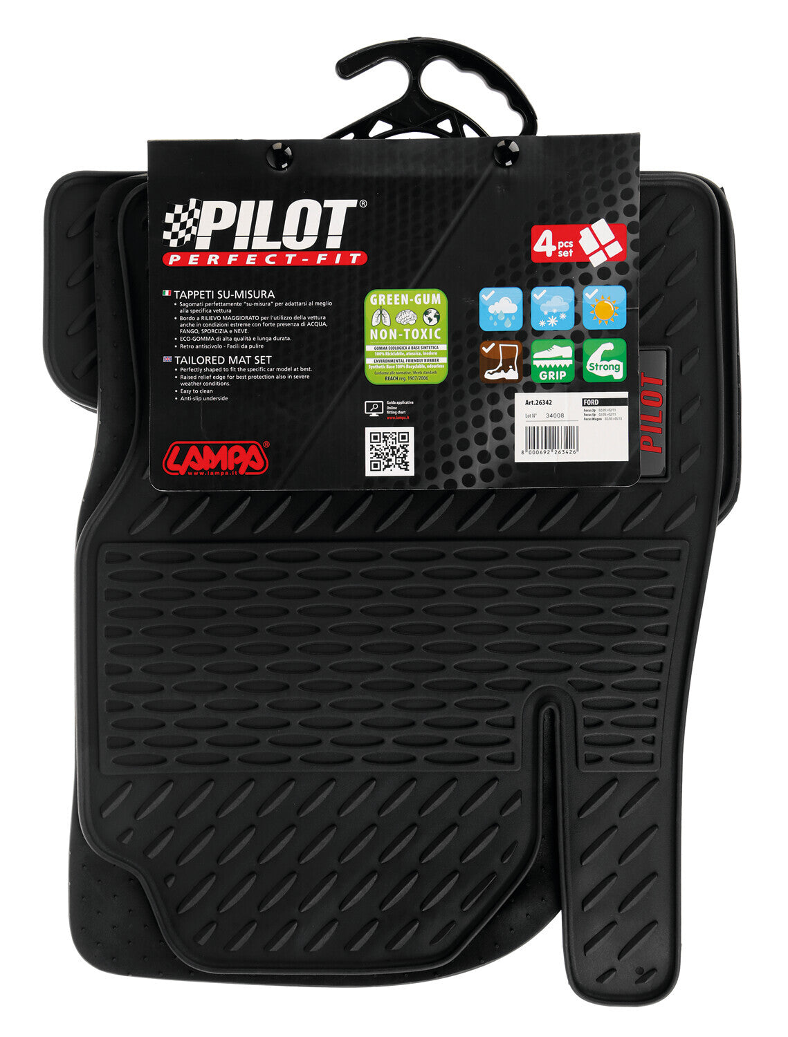Pilot, set tappeti su misura in eco gomma - compatibile per Ford Focus 3p (02/05>02/11) - Ford Focus 5p (02/05>02/11) - Ford Focus Wagon (02/05>05/11)