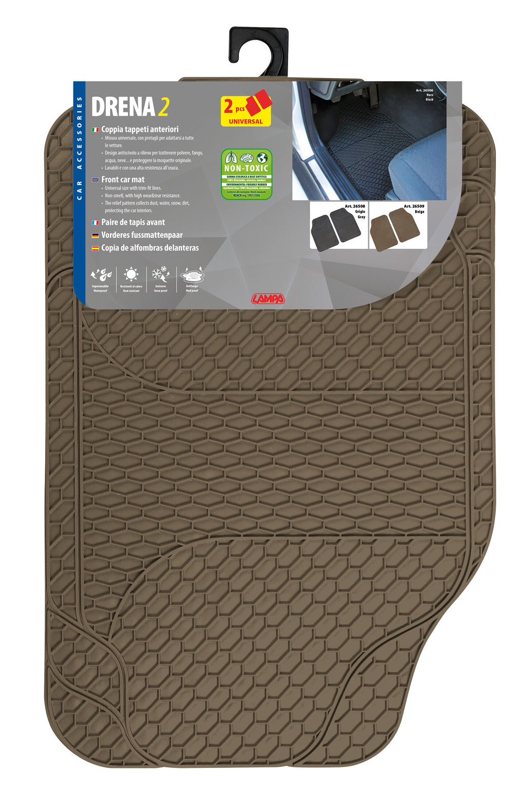Drena 2, coppia tappeti anteriori universali - Beige