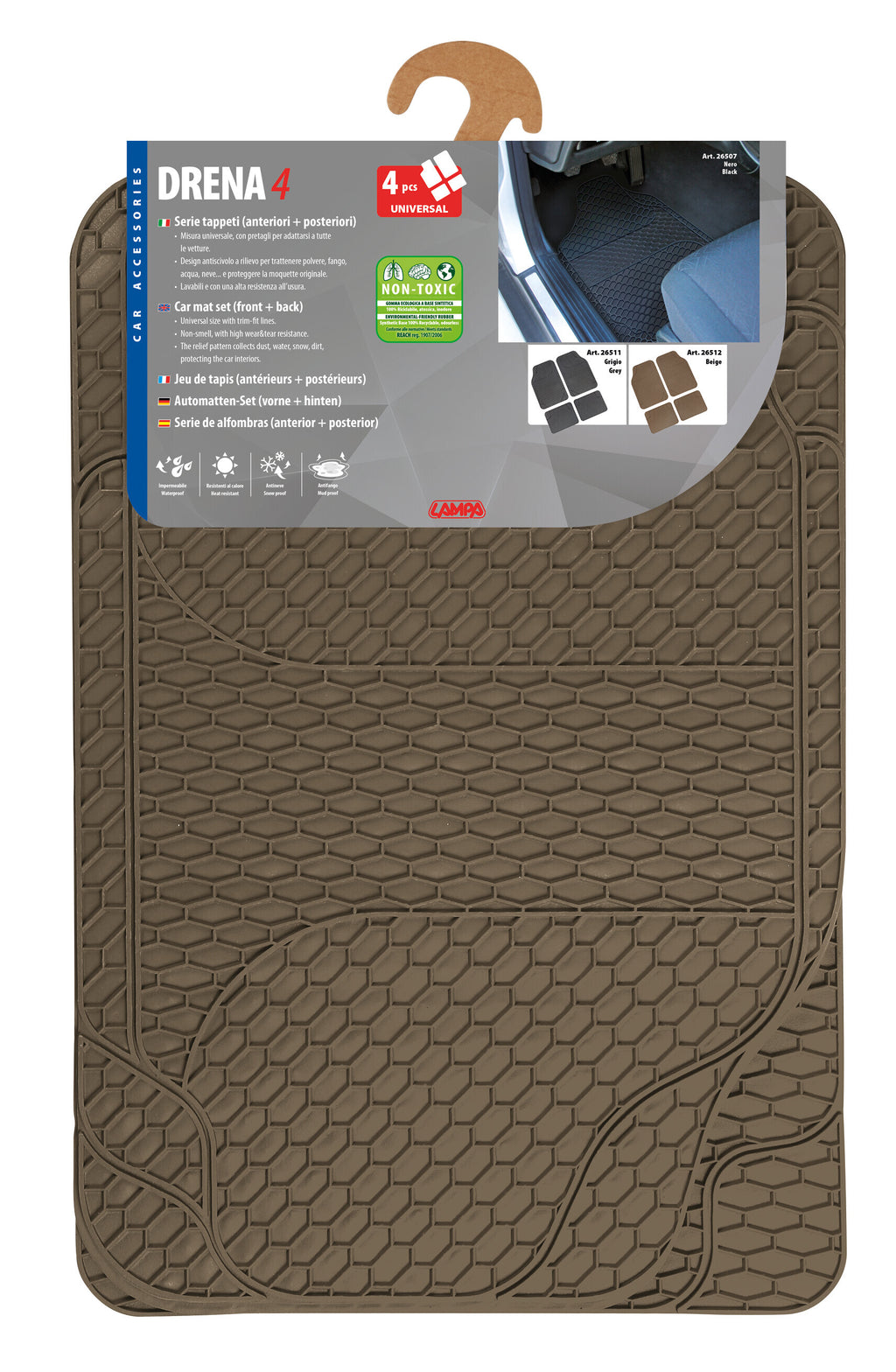 Drena 4, serie tappeti universali 4 pezzi - Beige