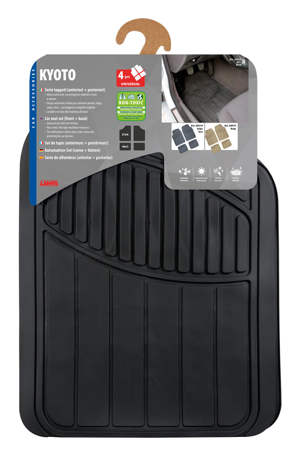 Kyoto, serie tappeti universali in pvc 4 pezzi - Nero