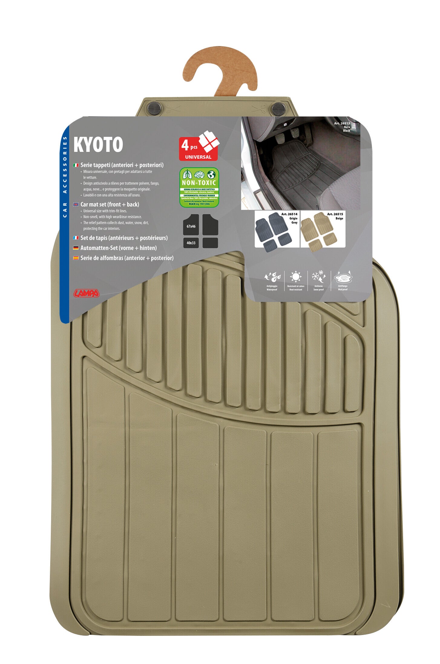 Kyoto, serie tappeti universali in pvc 4 pezzi - Beige