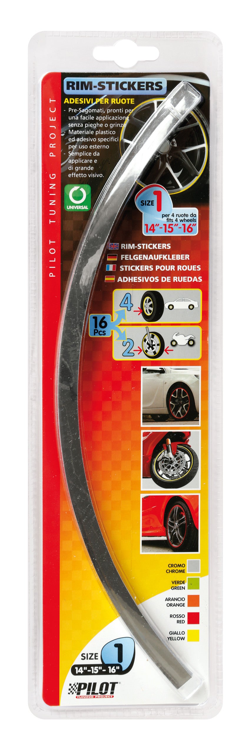 Rim-Stickers, profili adesivi ruota - Taglia 1 - Cromo