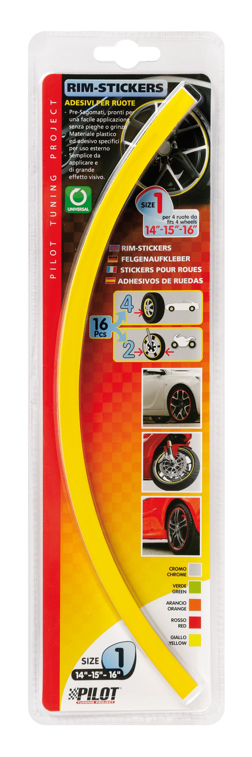 Rim-Stickers, profili adesivi ruota - Taglia 1 - Giallo