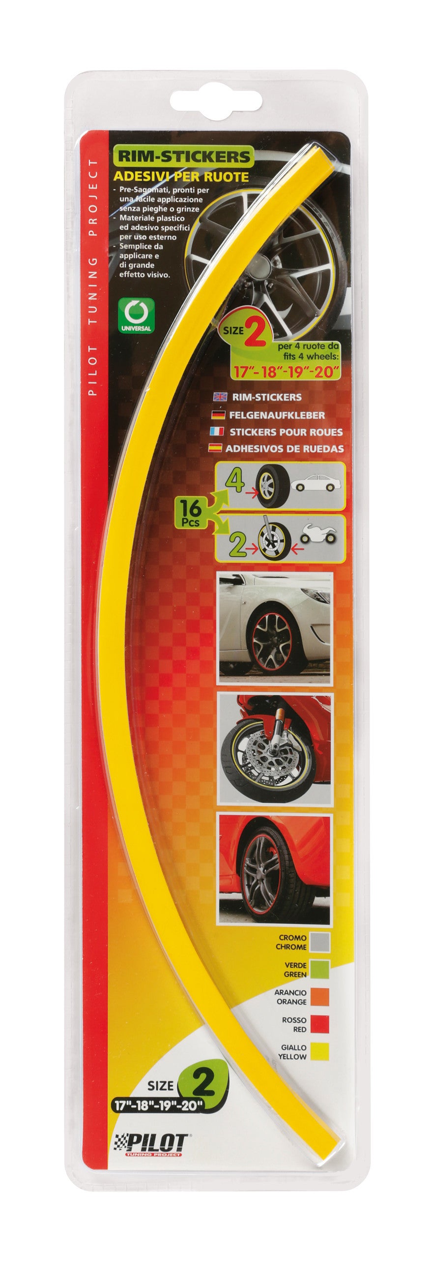 Rim-Stickers, profili adesivi ruota - Taglia 2 - Giallo