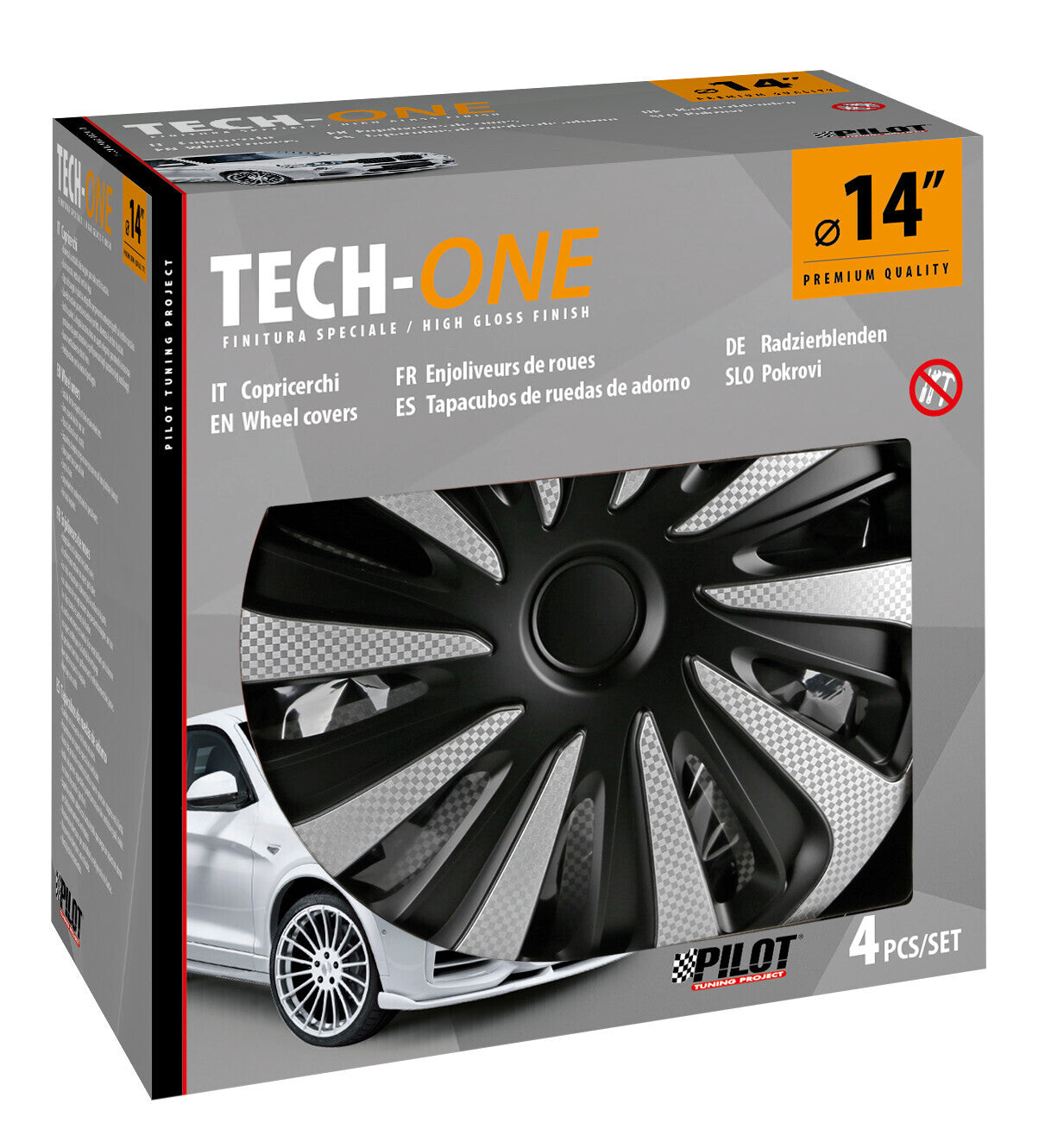 Kojin Carbon Silver-Black - Set 4 copricerchi - Ø 14"