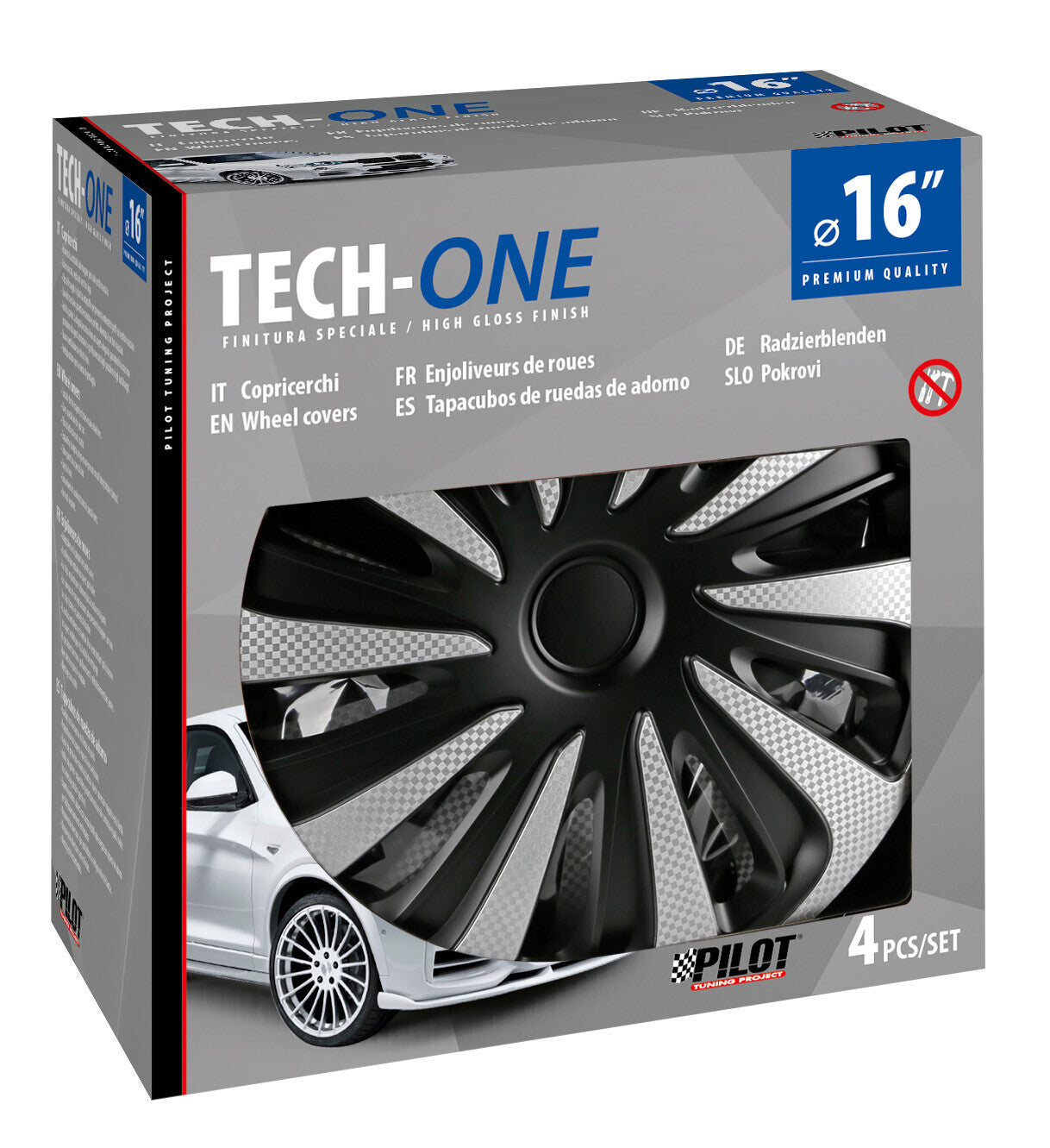 Kojin Carbon Silver-Black - Set 4 copricerchi - Ø 16"