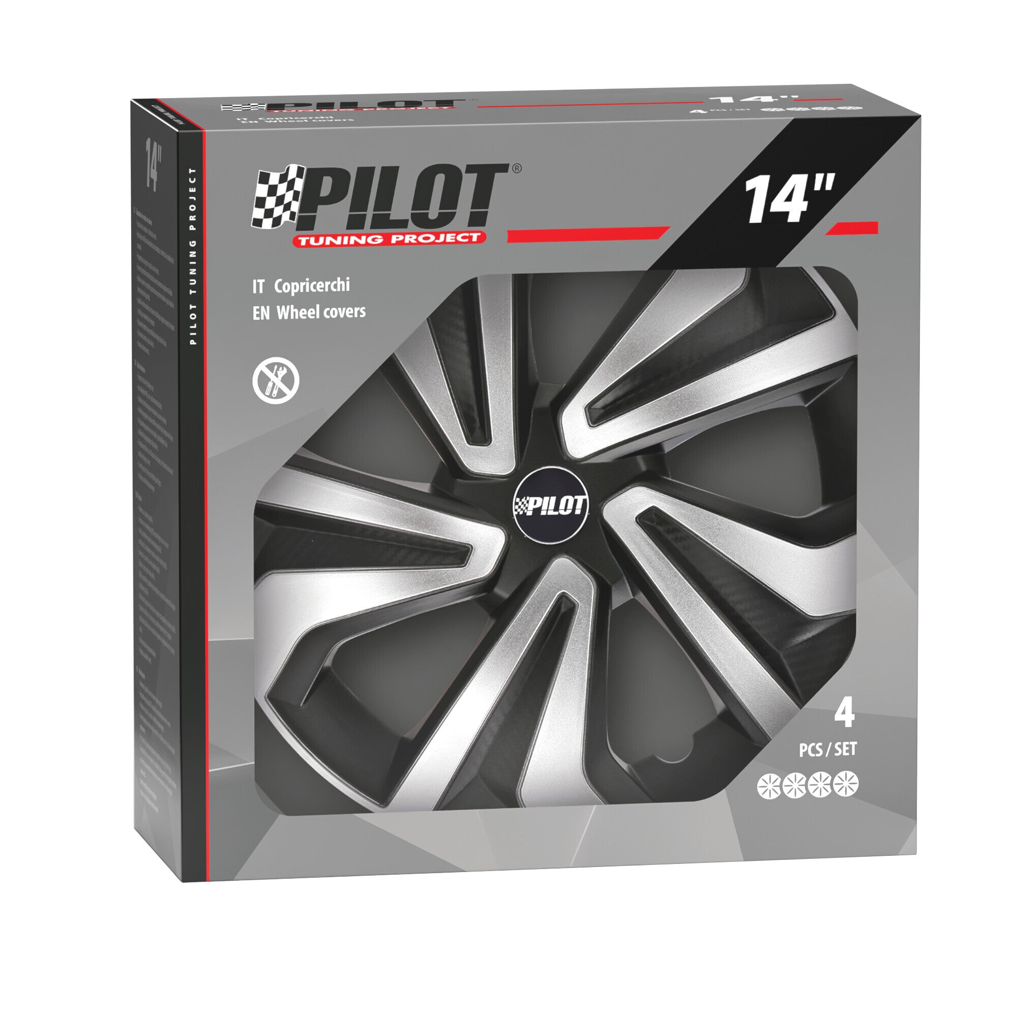Vortexx - Set 4 copricerchi - 14" - Nero/Argento