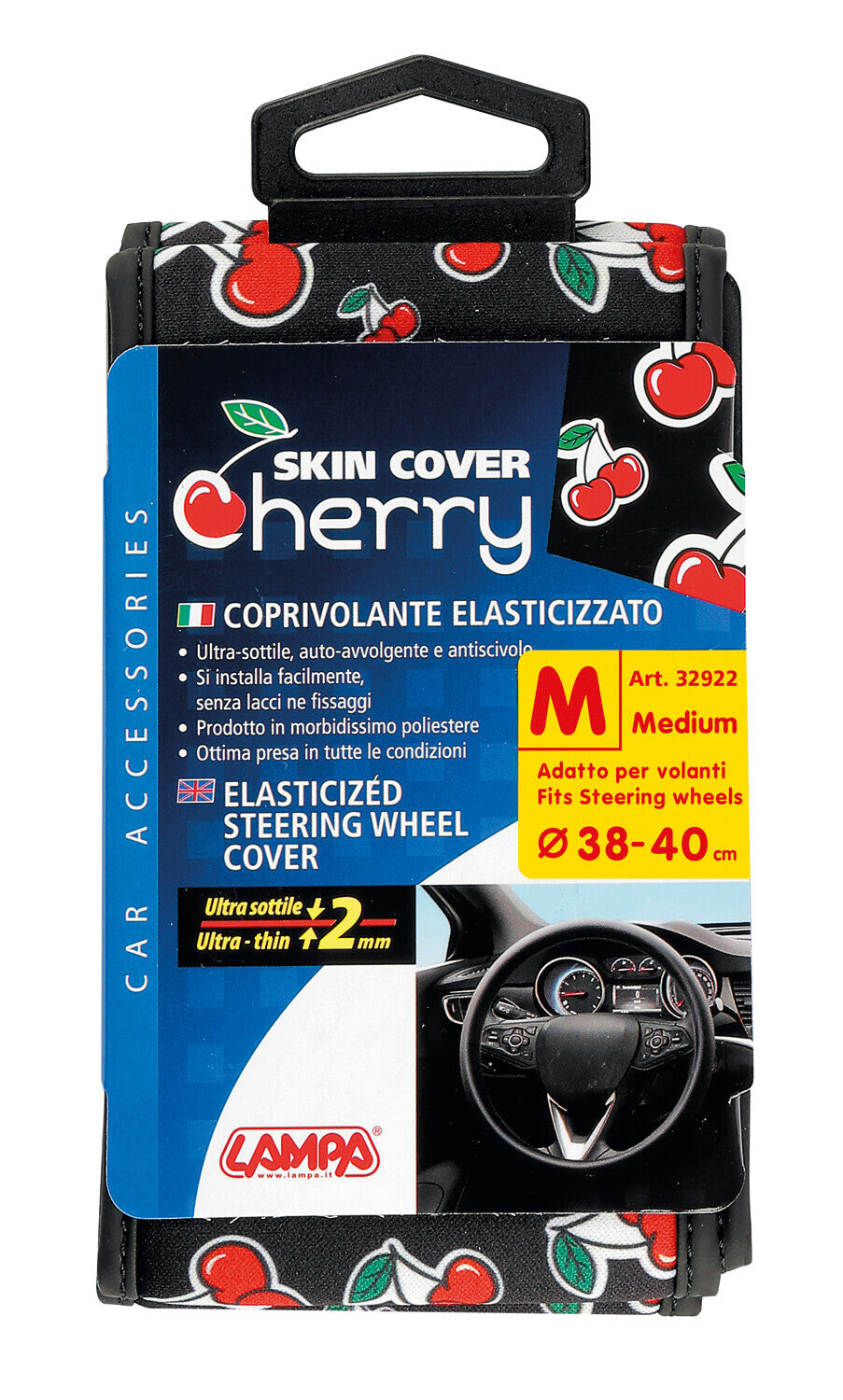 Skin-Cover, coprivolante elasticizzato in poliestere - Ciliegie - M - Ø 38/40 cm