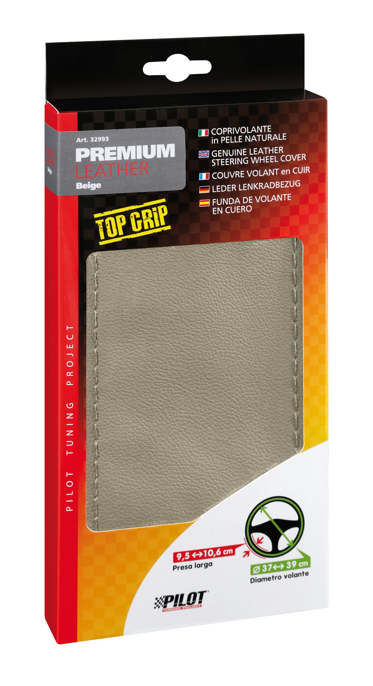 Premium, coprivolante in pelle - L - Ø 37/39 cm - Beige