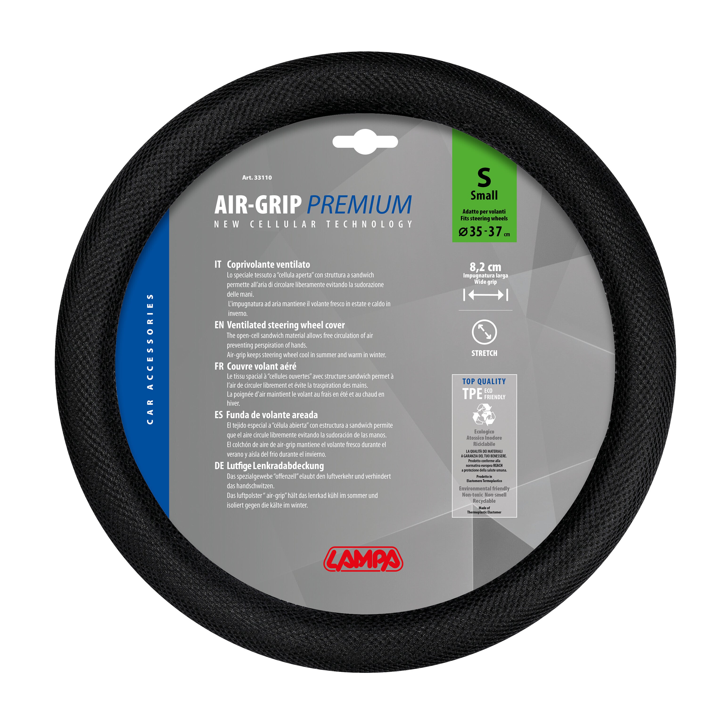 Air-Grip Nero, coprivolante ventilato - S - Ø 35/37 cm