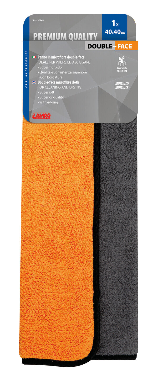 Premium Quality, panno in microfibra double-face - 40x40 cm - Grigio/Arancio