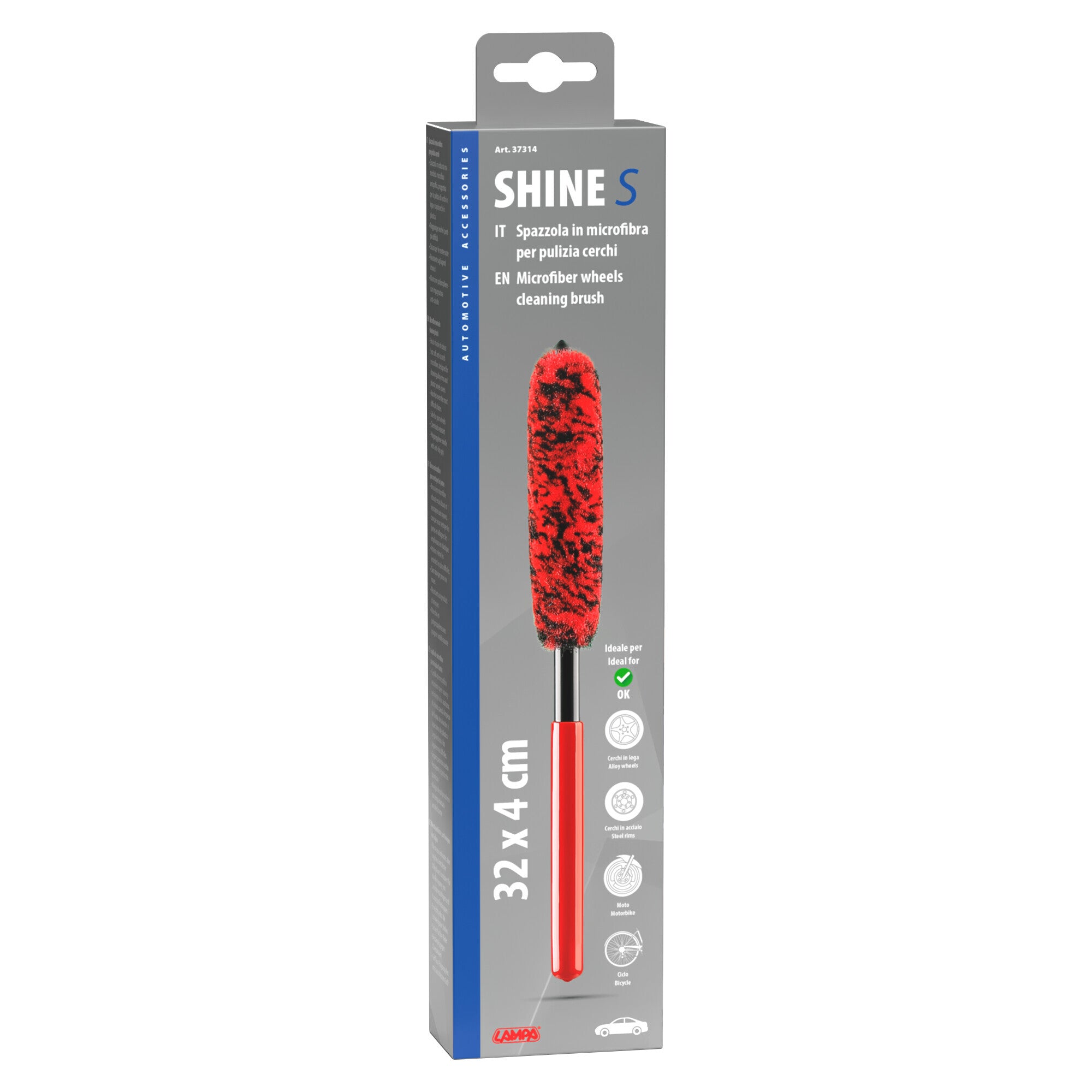 Shine, spazzola in microfibra per pulizia cerchi - S - 32 x Ø 4 cm