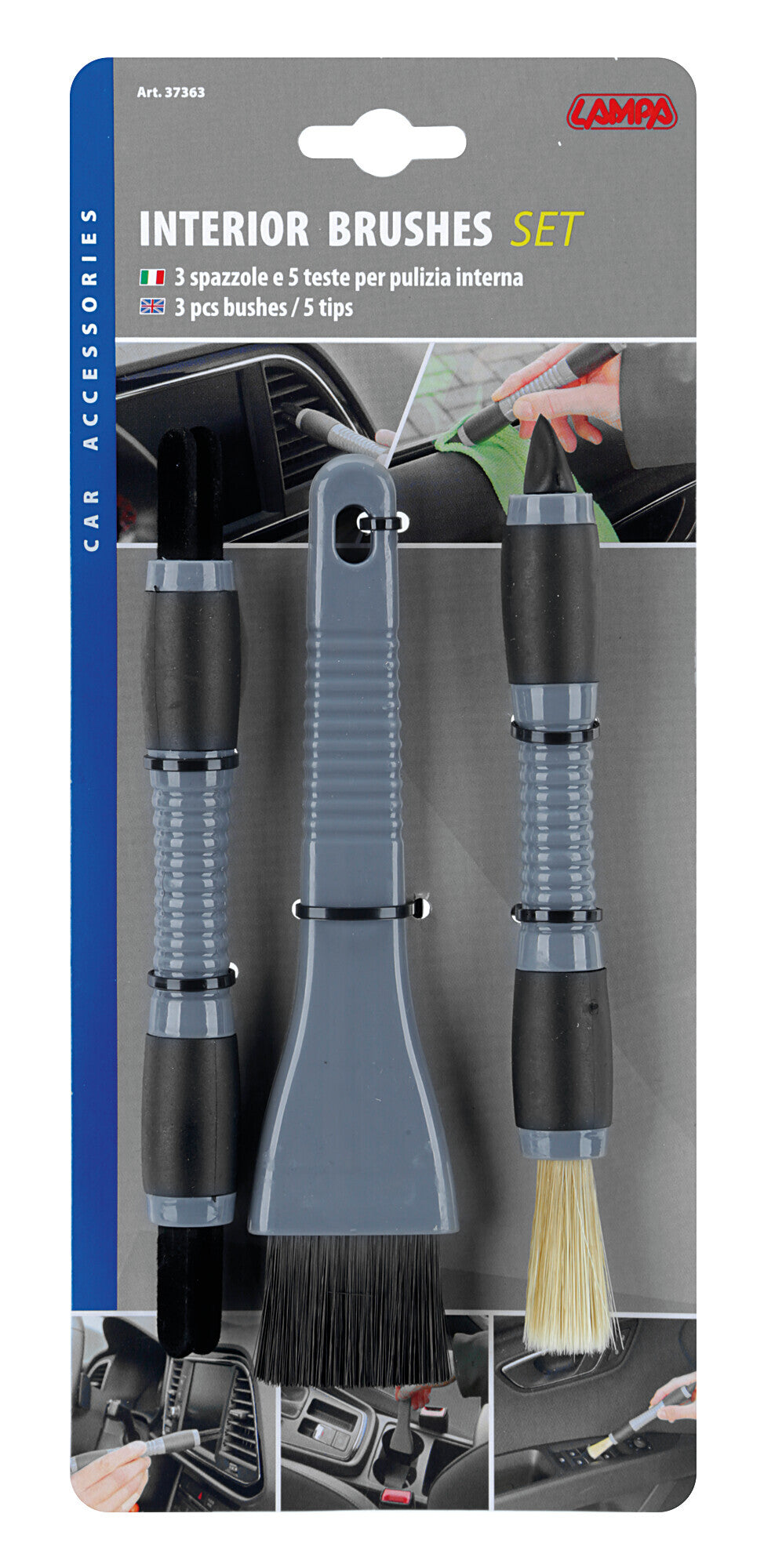 Kit 3 spazzole per pulizia interni auto
