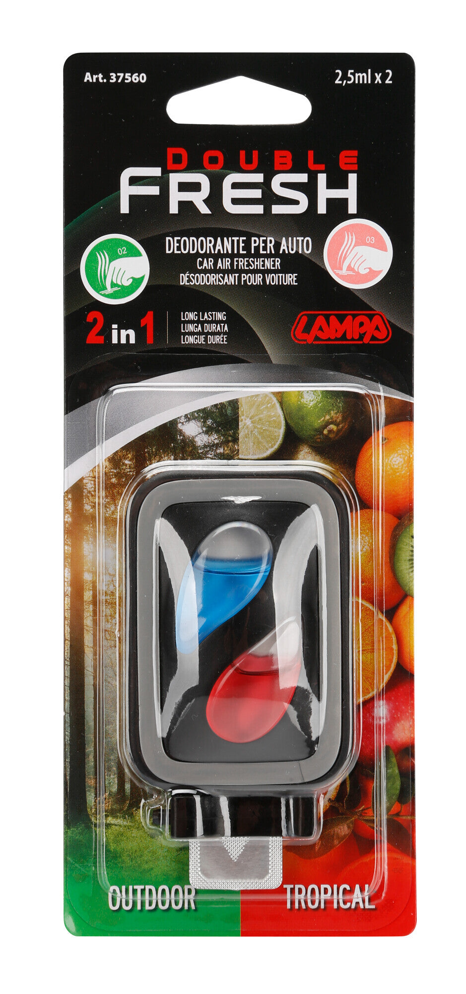 Double Fresh, deodorante per abitacolo - 2x2,5 ml - Outdoor + Tropicale