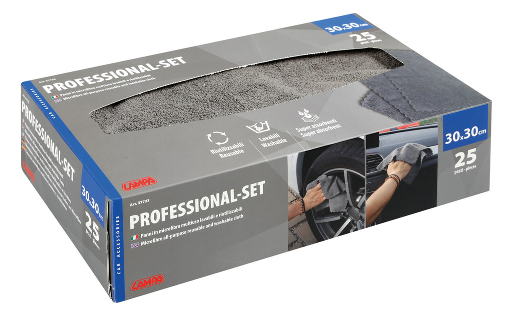 Professional-Set, Dispenser da 25 panni in microfibra multiuso, lavabili e riutilizzabili