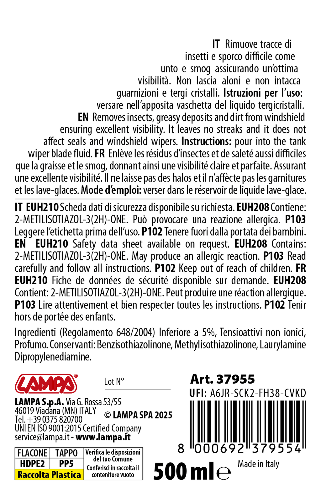 Liquido lavavetro estivo profumato, pronto all'uso - Lavanda - 500 ml