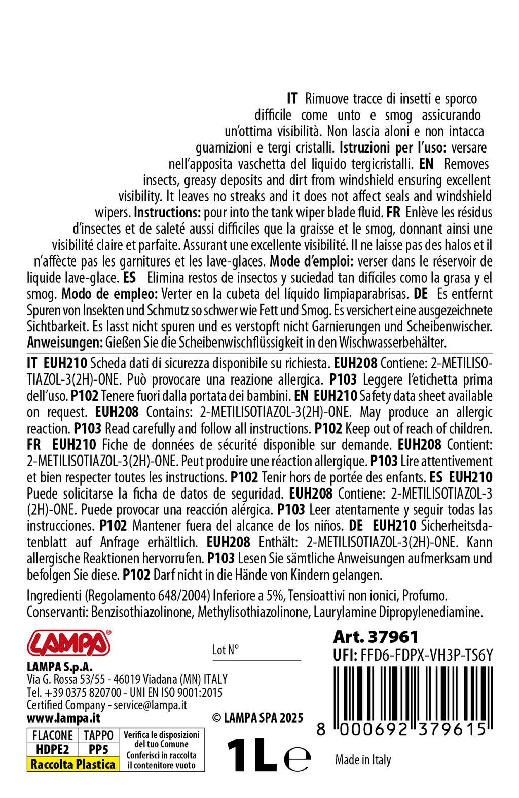 Liquido lavavetro estivo profumato, pronto all'uso - Fragola - 1000 ml