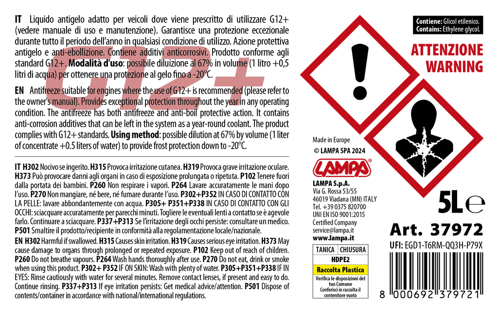 Premium Series Rosso G12+, liquido radiatore - (-40°C / +110°C) - 5 L