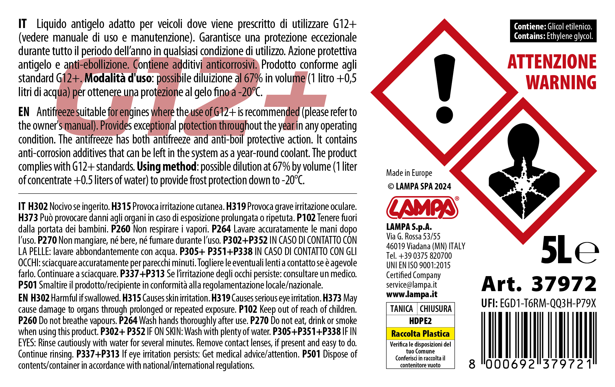 Premium Series Rosso G12+, liquido radiatore - (-40°C / +110°C) - 5 L