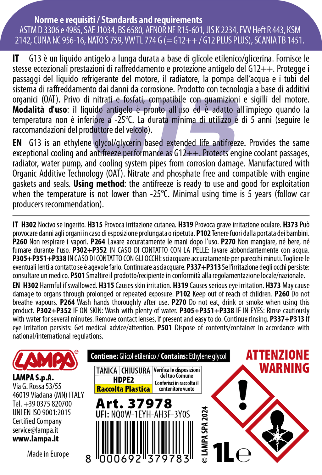 Premium Series Viola G13, liquido radiatore - (-25°C / +105°C) - 1 L
