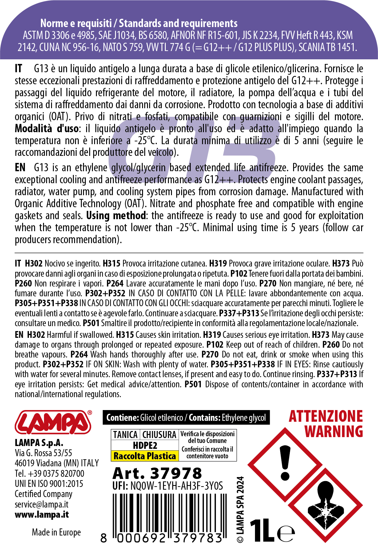 Premium Series Viola G13, liquido radiatore - (-25°C / +105°C) - 1 L