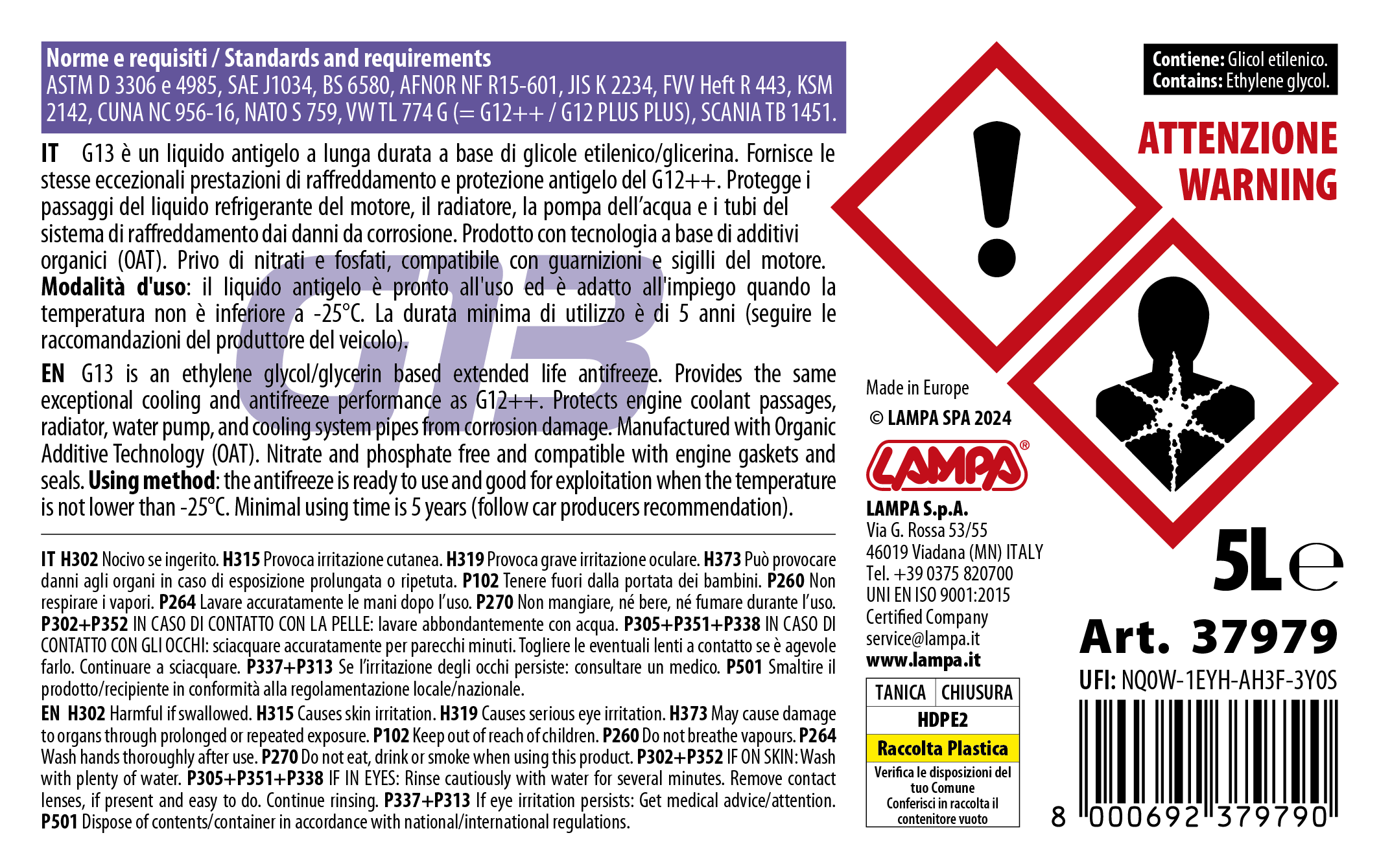Premium Series Viola G13, liquido radiatore - (-25°C / +105°C) - 5 L