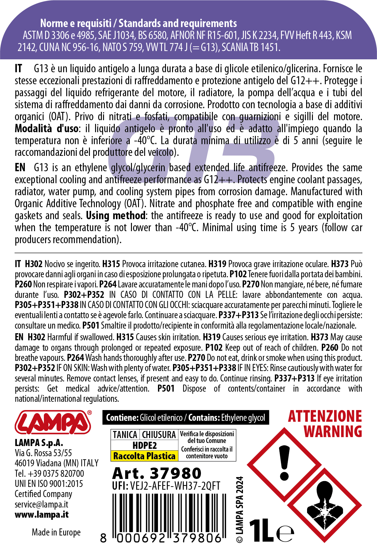Premium Series Viola G13, liquido radiatore - (-40°C / +110°C) - 1 L