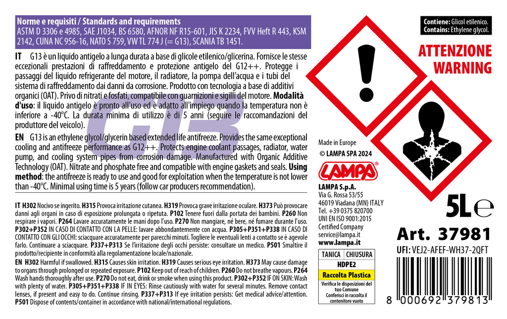Premium Series Viola G13, liquido radiatore - (-40°C / +110°C) - 5 L