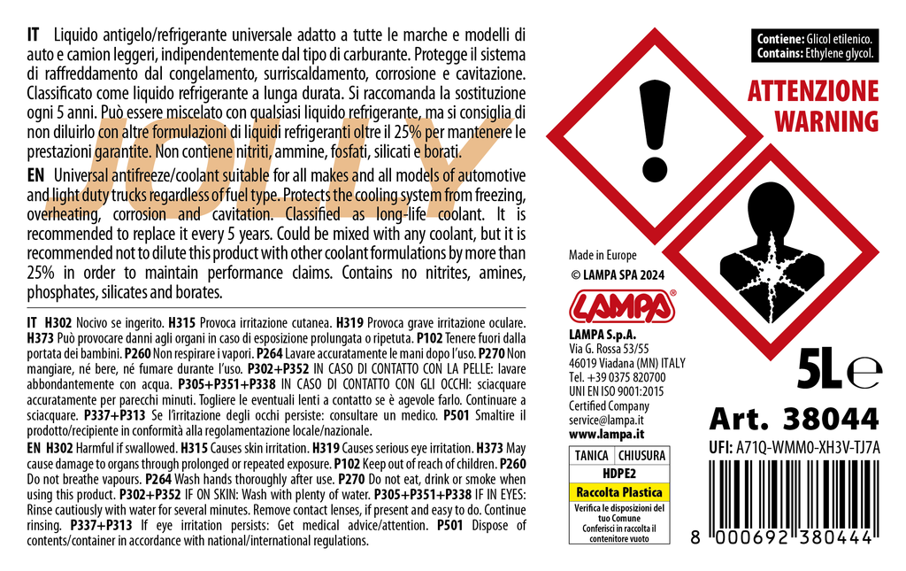 Premium Series Arancione Jolly Universal, liquido radiatore - (-25°C / +105°C) - 5 L
