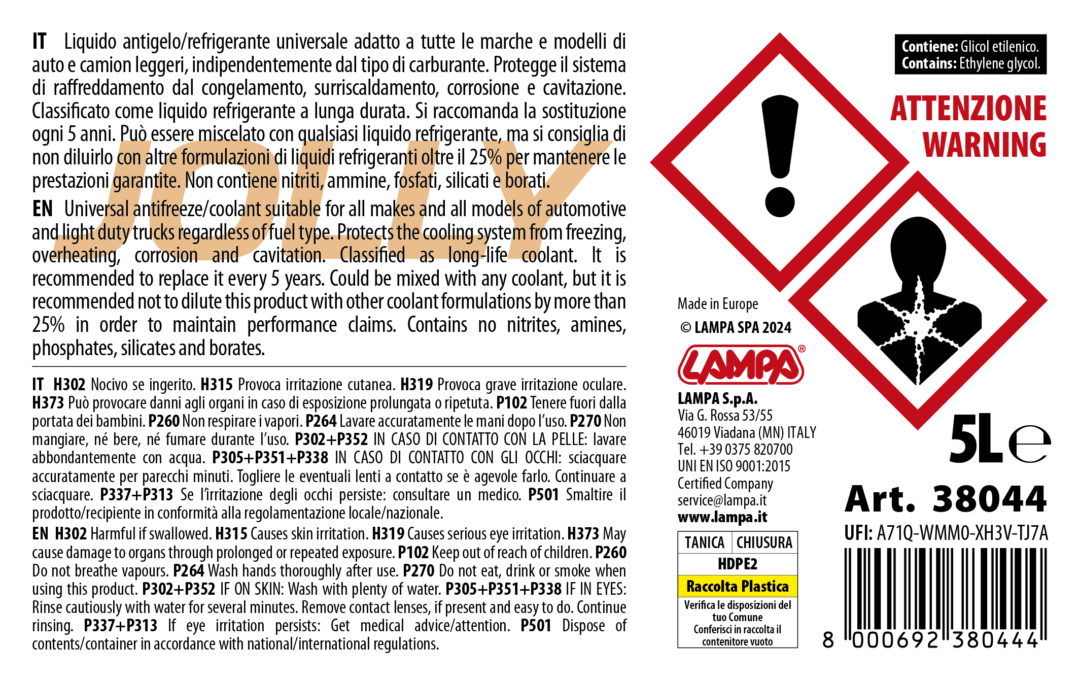 Premium Series Arancione Jolly Universal, liquido radiatore - (-25°C / +105°C) - 5 L