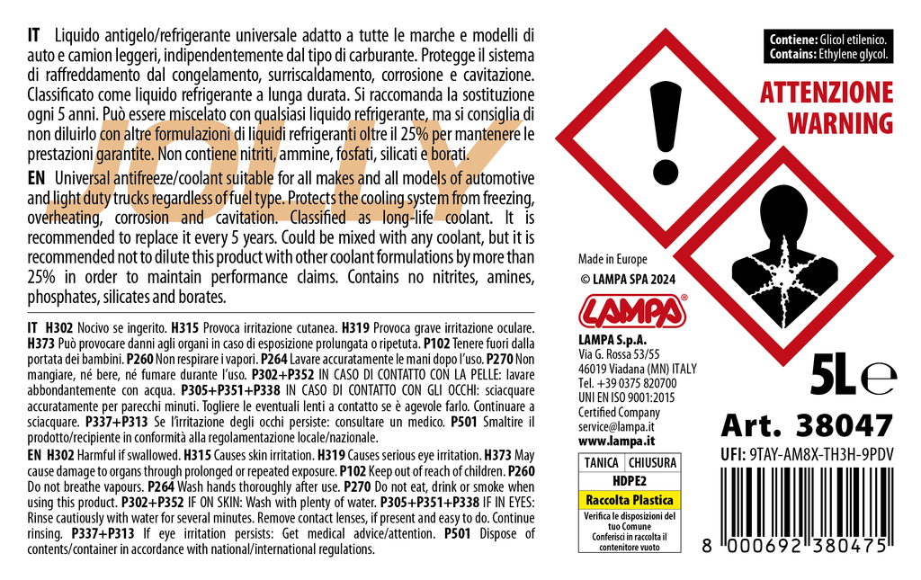 Premium Series Arancione Jolly Universal, liquido radiatore - (-40°C / +110°C) - 5 L