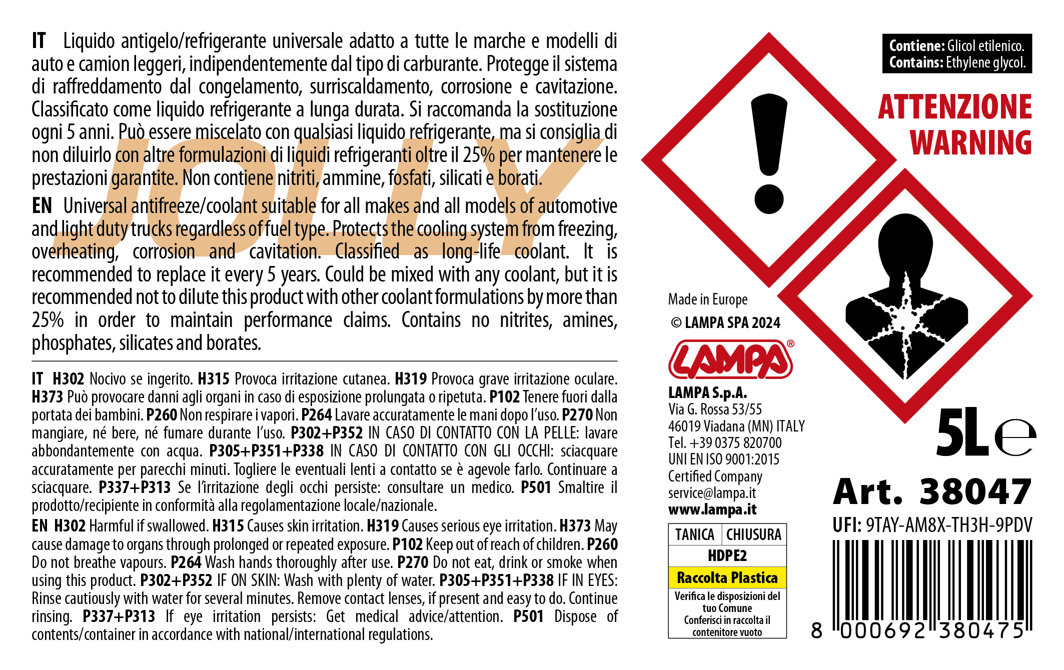 Premium Series Arancione Jolly Universal, liquido radiatore - (-40°C / +110°C) - 5 L