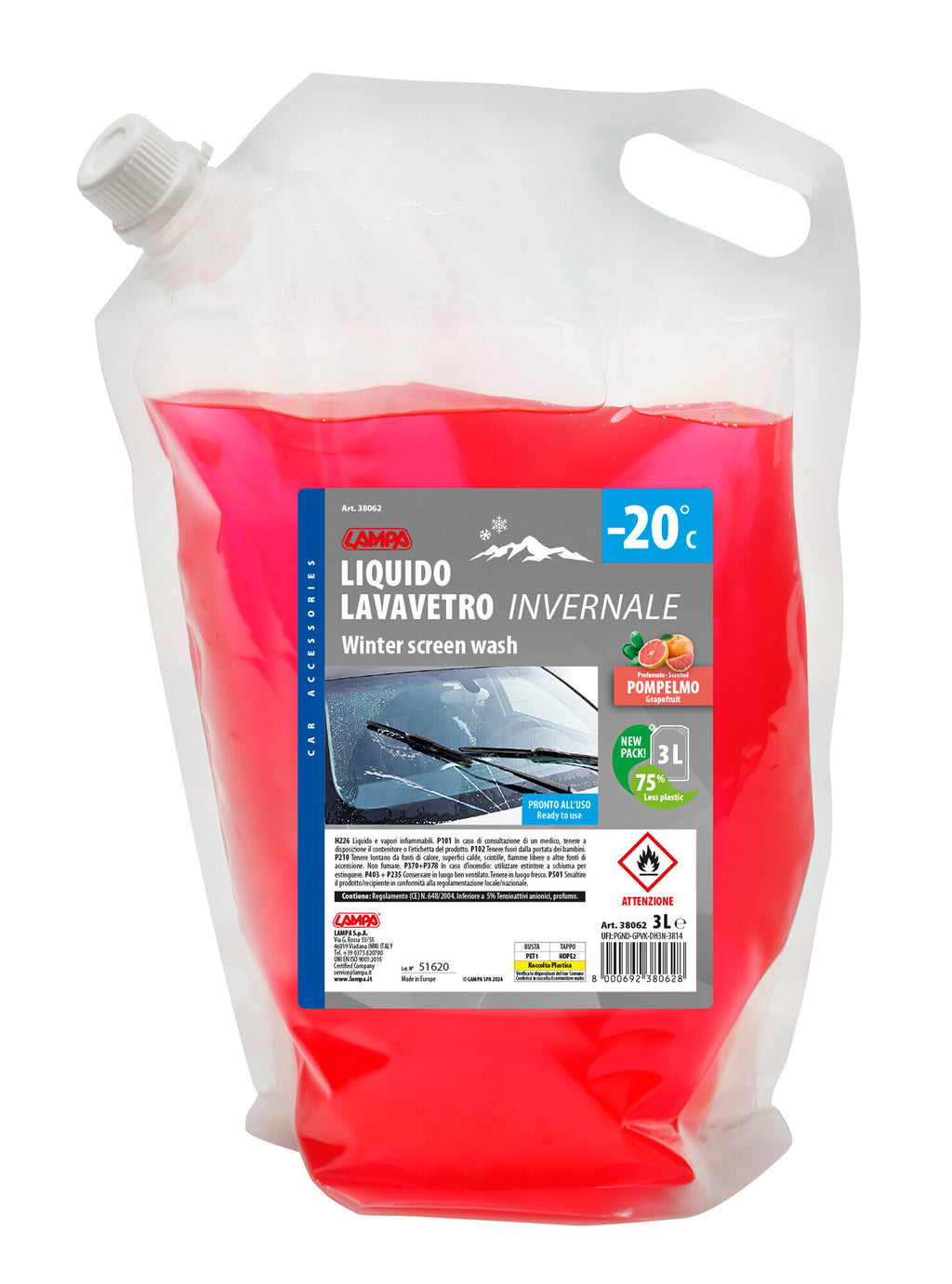 Liquido lavavetro invernale, pronto all'uso (-20°C) - 3000 ml - Pompelmo