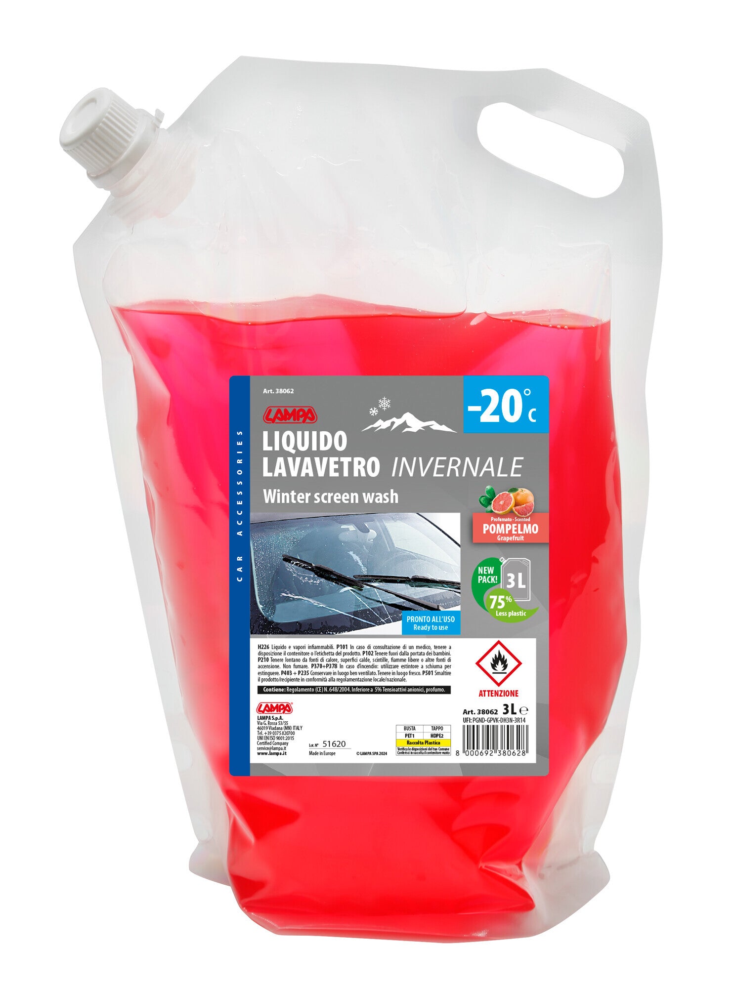Liquido lavavetro invernale, pronto all'uso (-20°C) - 3000 ml - Pompelmo