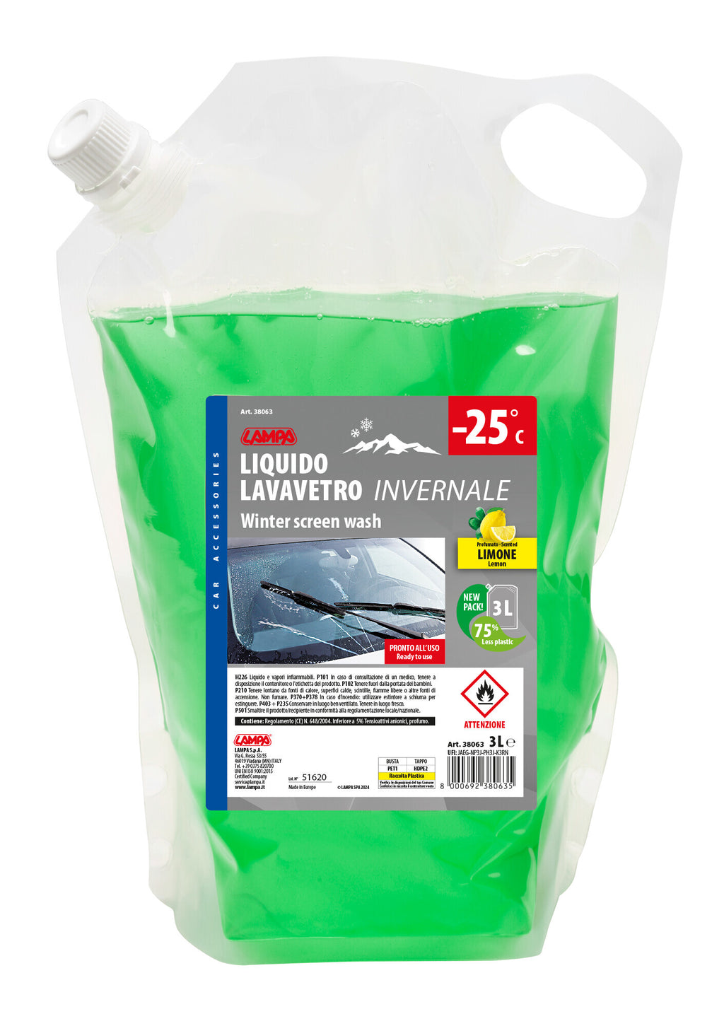 Liquido lavavetro invernale, pronto all'uso (-25°C) - 3000 ml - Limone