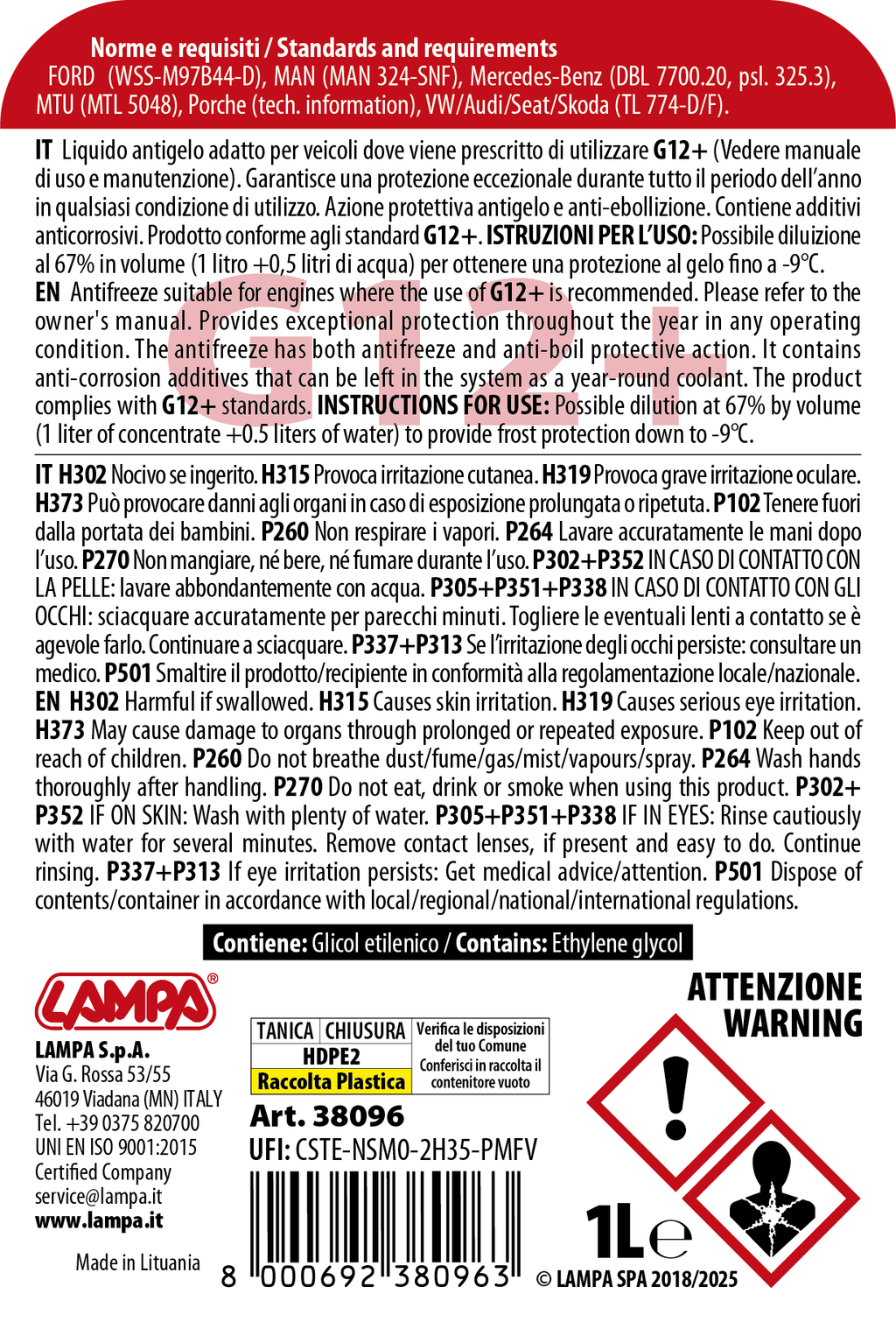 Superior-Rosso G12+, liquido radiatore - (-20°C/+105°C) - 1 L