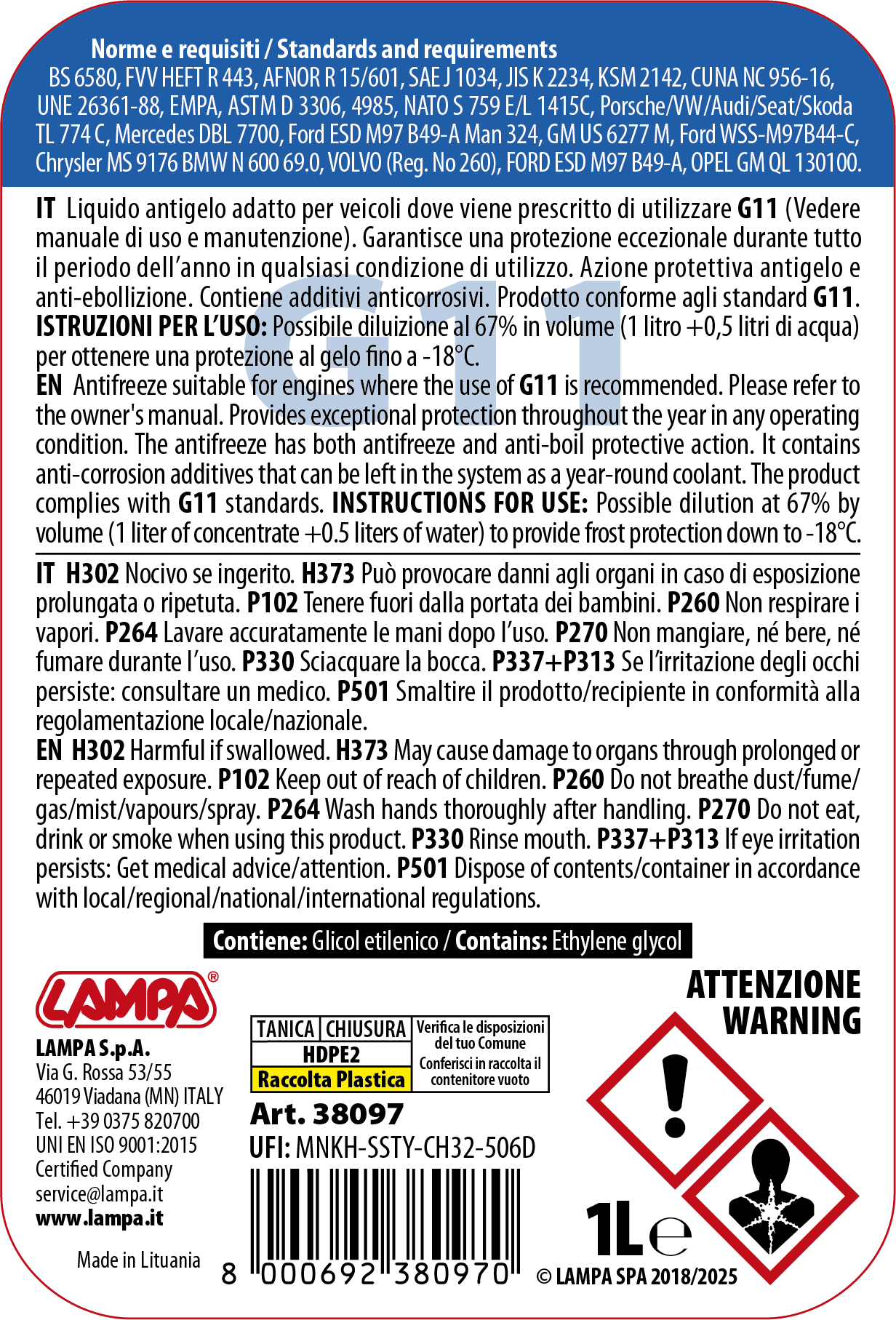 Superior-Blu G11, liquido radiatore - (-36°C / +108°C) - 1 L