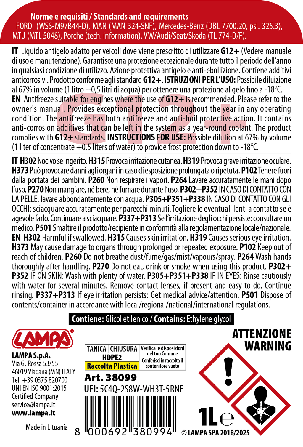 Superior-Rosso G12+, liquido radiatore - (-36°C/+108°C) - 1 L