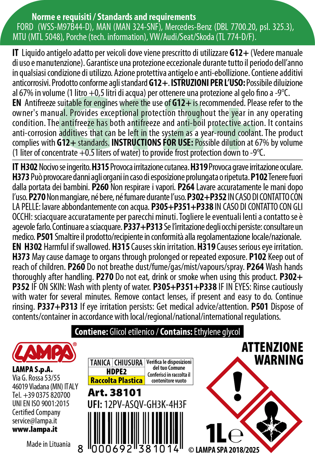 Superior-Verde G12+, liquido radiatore - (-20°C/+105°C) - 1 L