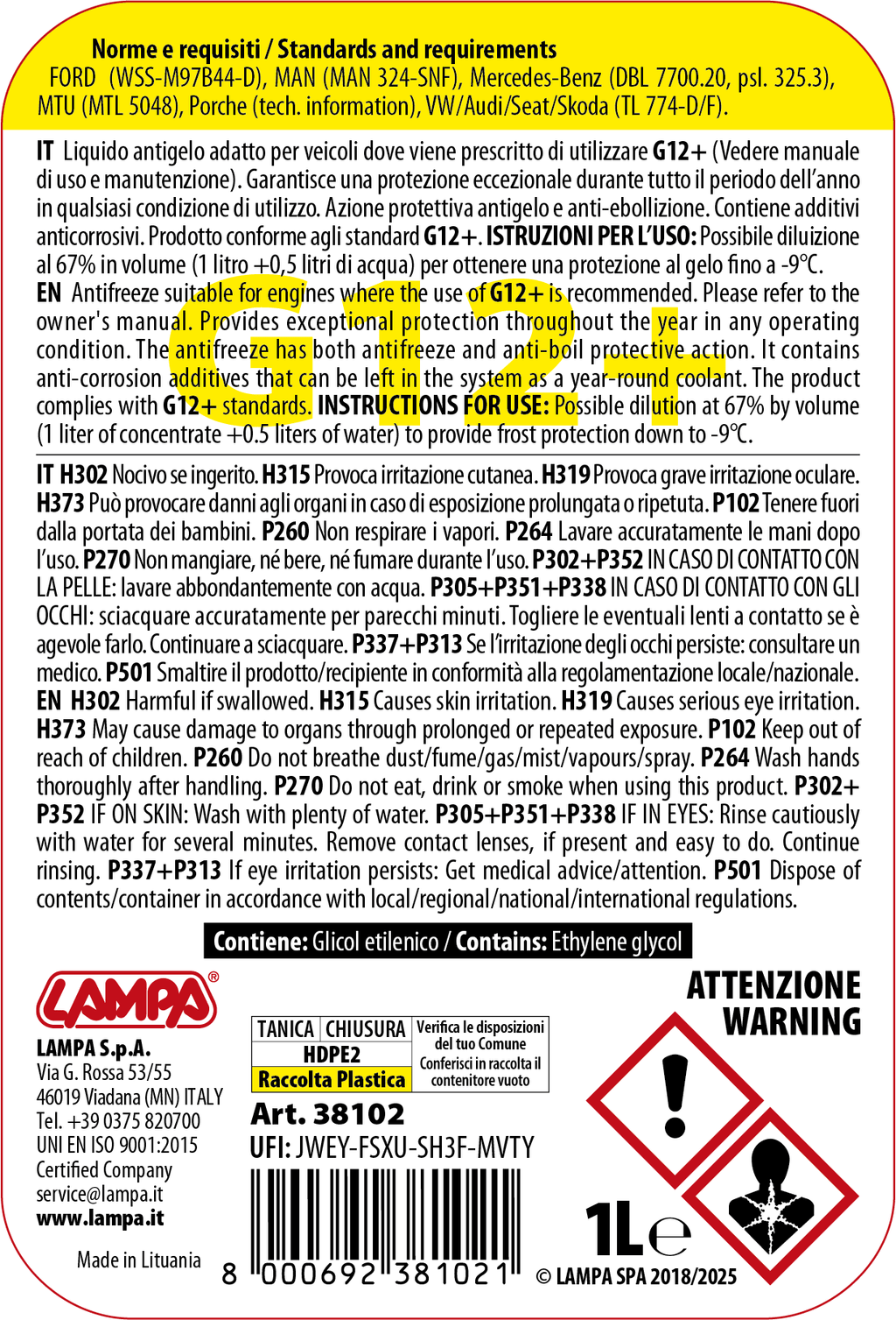 Superior-Giallo G12+, liquido radiatore - (-20°C/+105°C) - 1 L