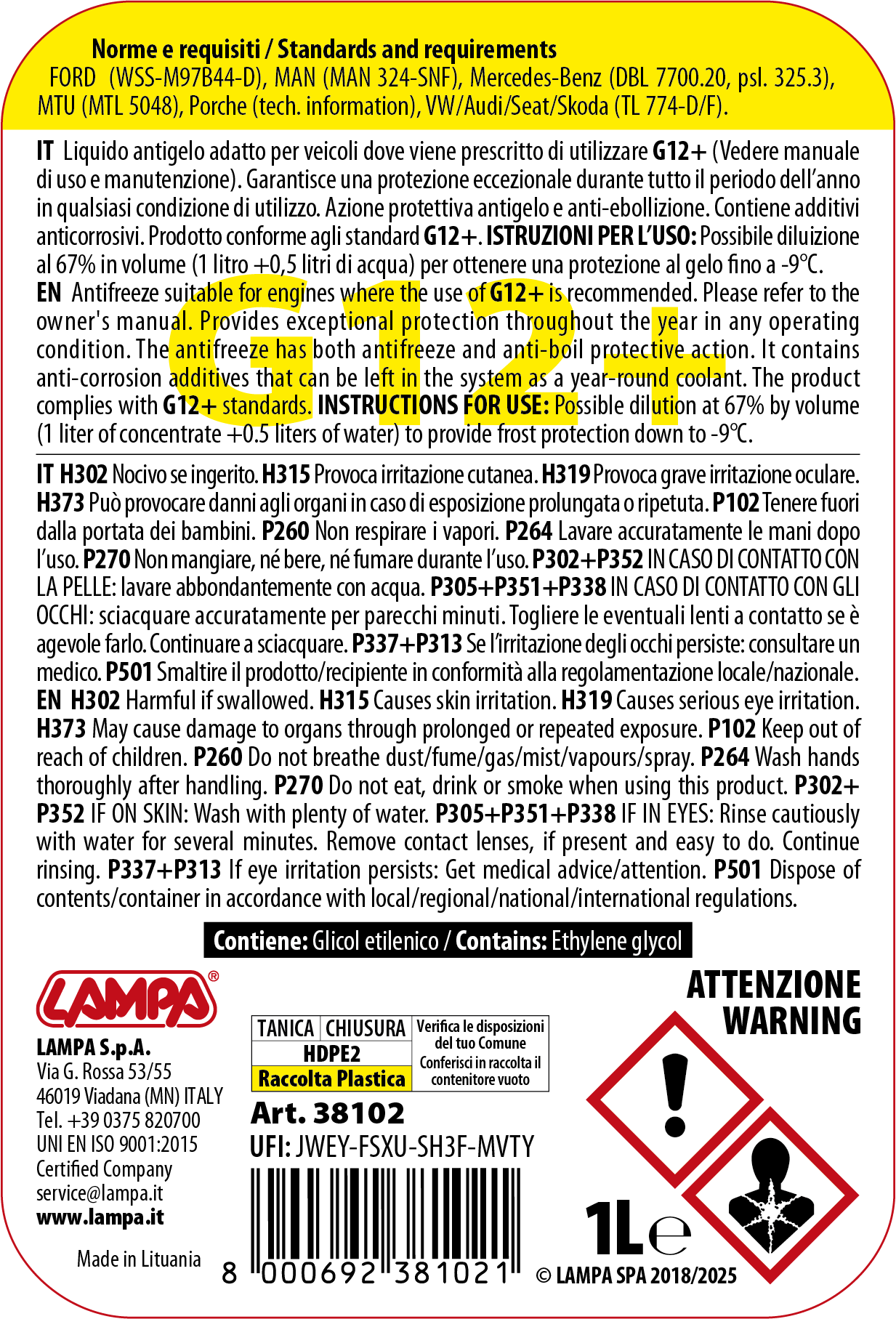 Superior-Giallo G12+, liquido radiatore - (-20°C/+105°C) - 1 L