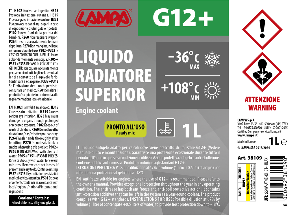 Superior-Verde G12+, liquido radiatore - (-36°C/+108°C) - 1 L