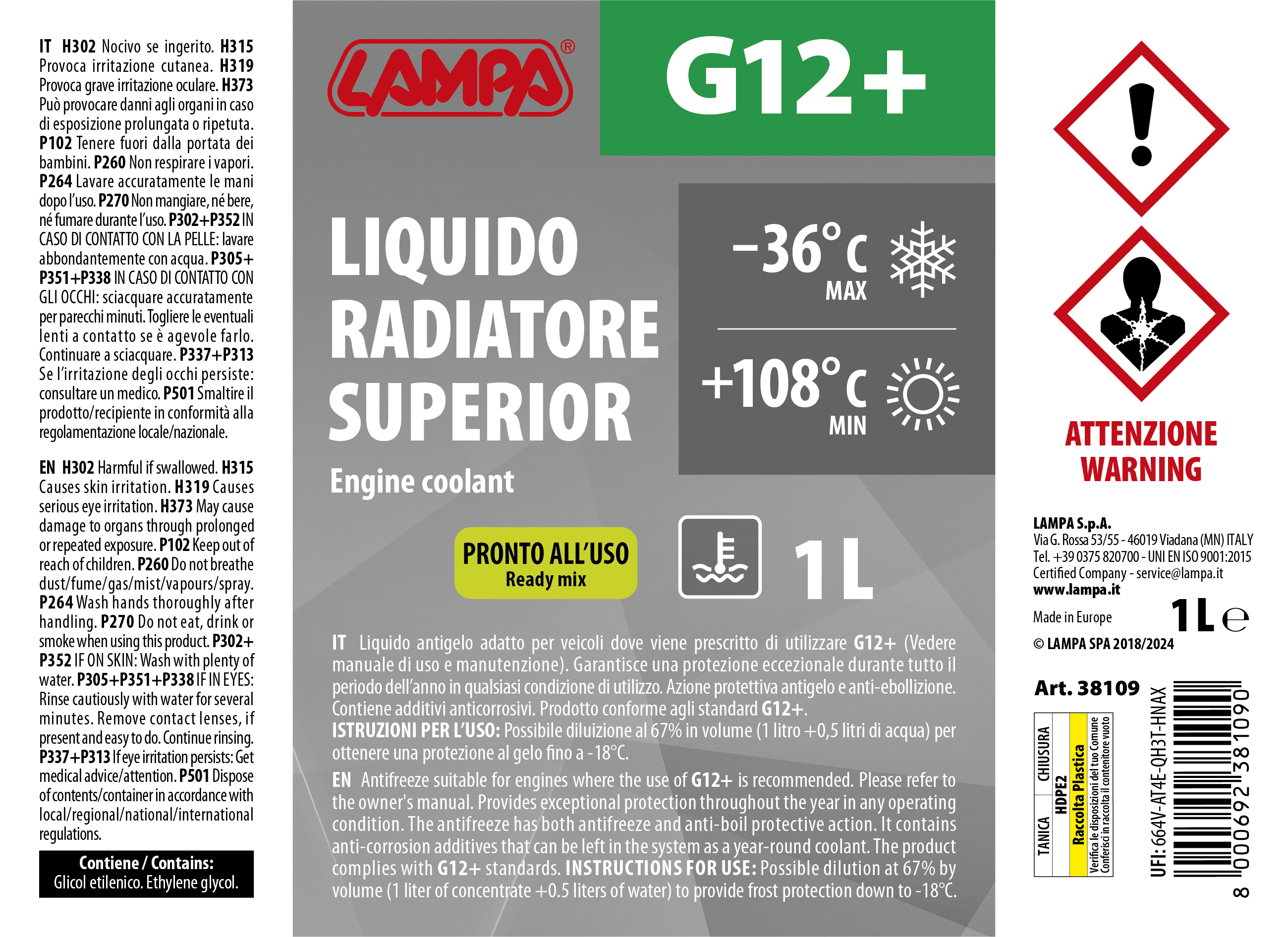 Superior-Verde G12+, liquido radiatore - (-36°C/+108°C) - 1 L