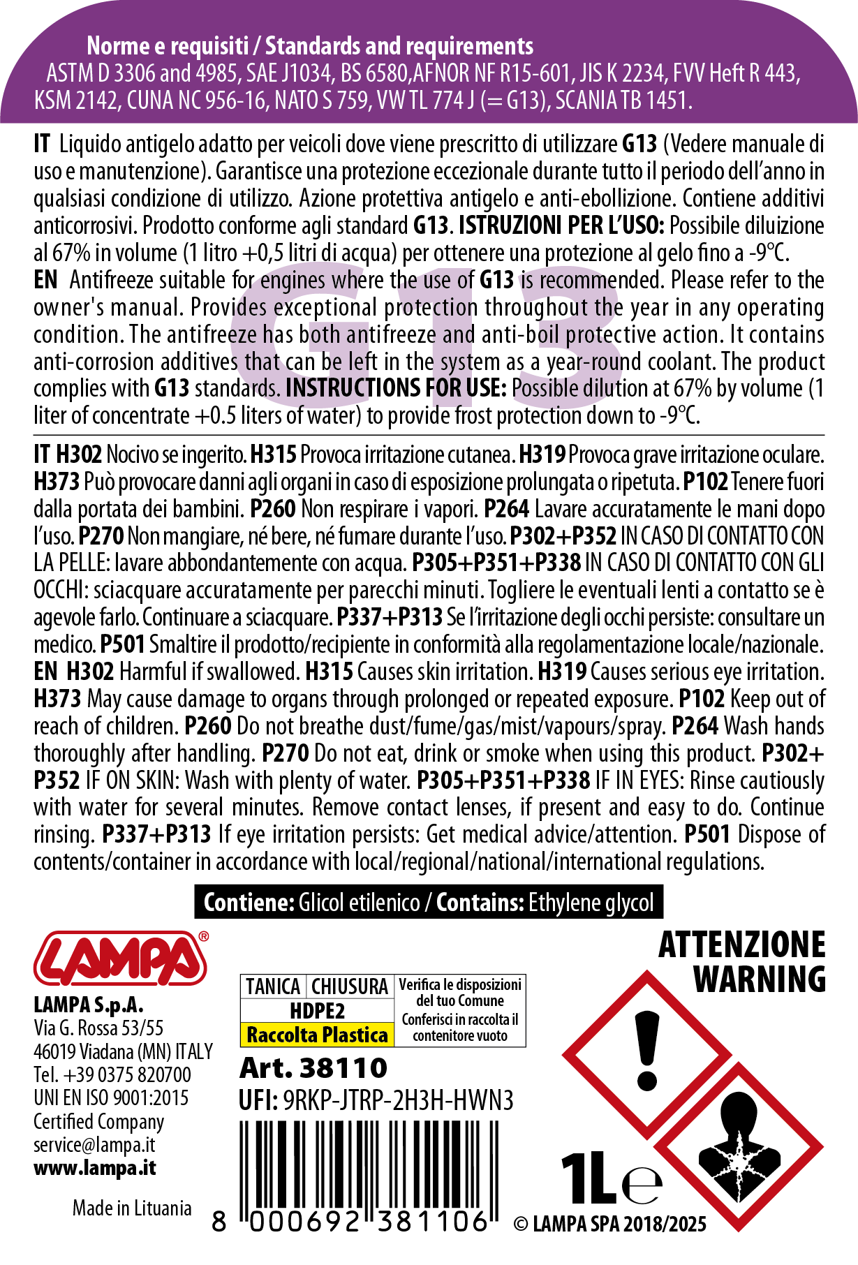 Superior-Viola G13, liquido radiatore - (-20°C/+105°C) - 1 L