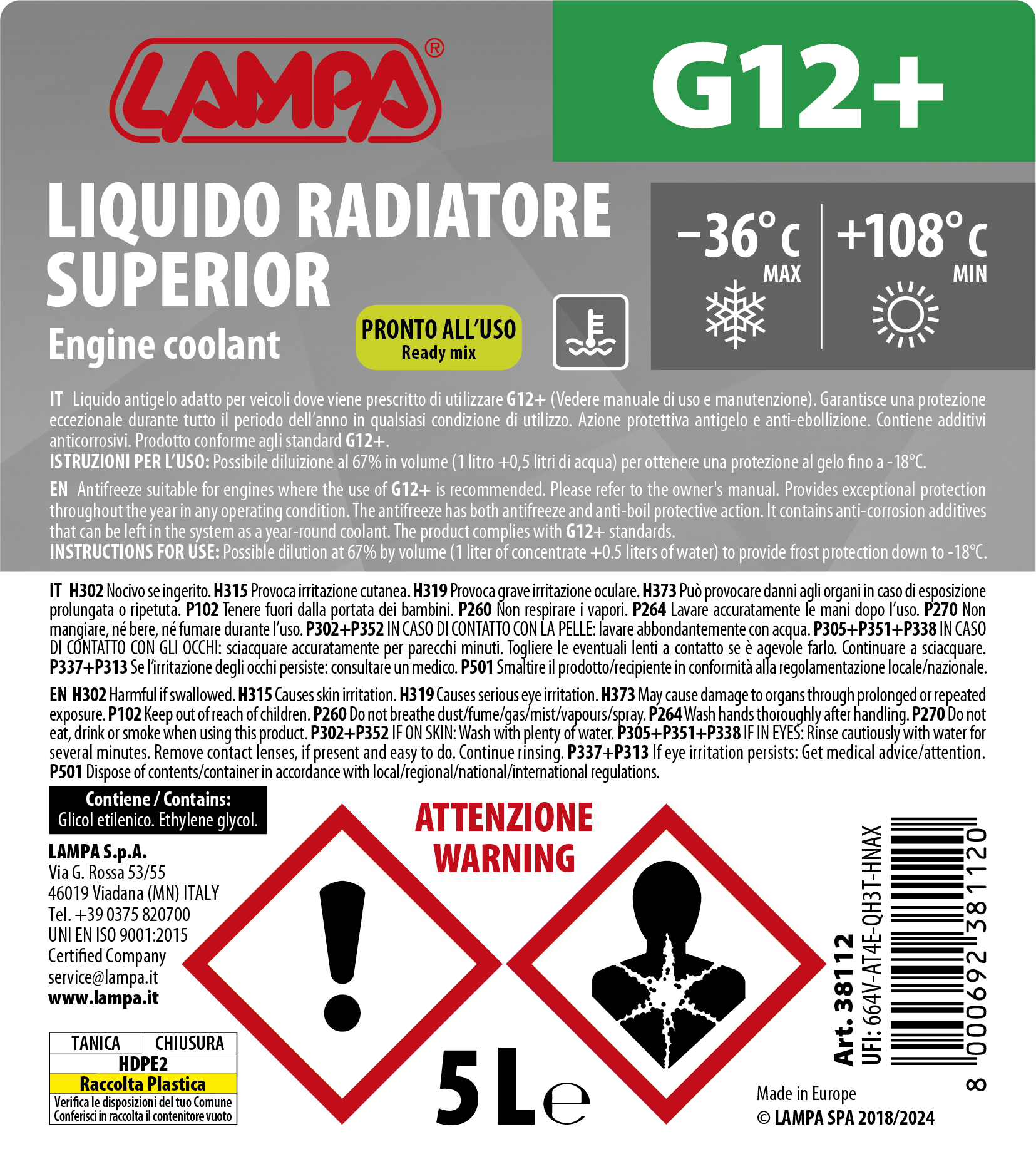 Superior-Verde G12+, liquido radiatore - (-36°C/+108°C) - 5 L