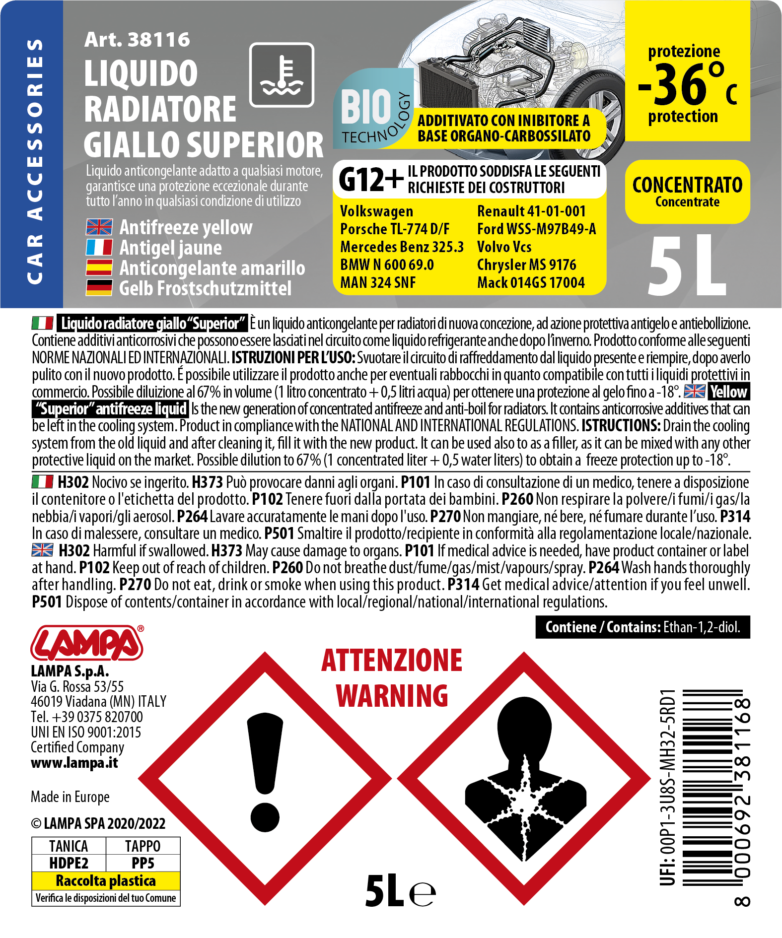Superior-Giallo G12+, liquido radiatore - (-36°C/+108°C) - 5 L