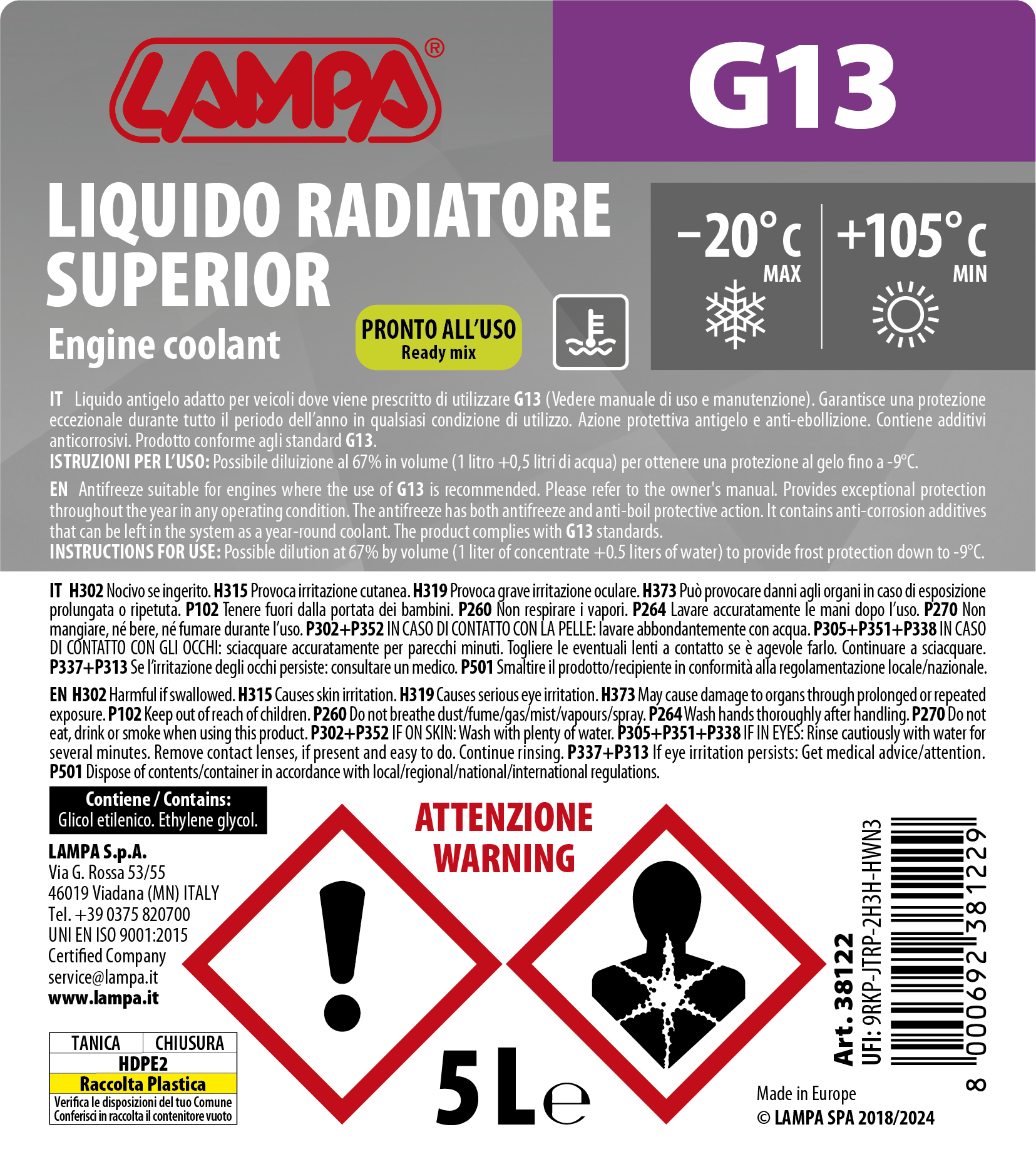 Superior-Viola G13, liquido radiatore - (-20°C/+105°C) - 5 L